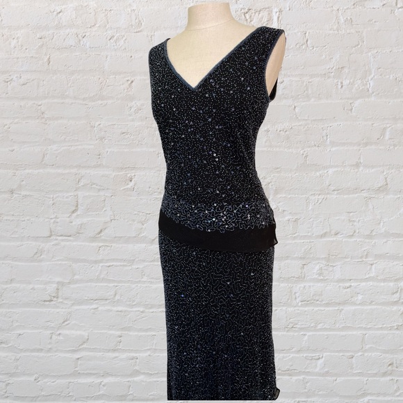 Black beaded two-piece midi dress with asymmetrical hem from Newport News - Picture 2 of 7